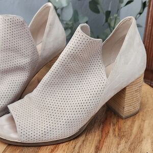 Cole Haan Cream Heeled Boots with Peep-Toe Design